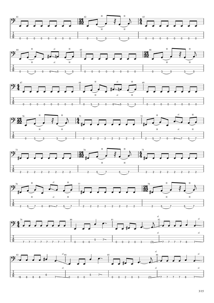 Master Of Puppets Bass Guitar Tablature scores gallery preview page 3