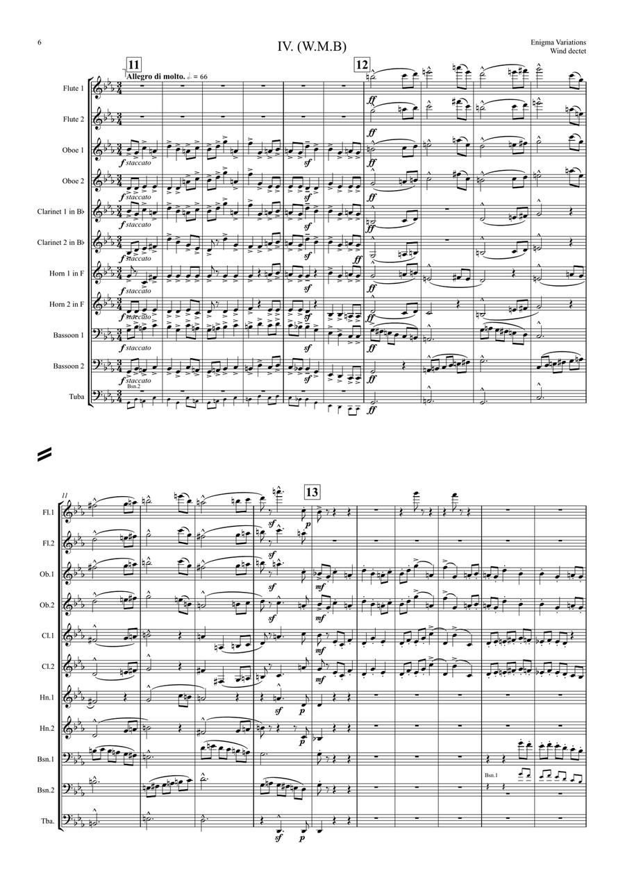 Elgar: Theme and 10 Variations (including Nimrod) from Enigma Variations Op.36 - wind dectet/bass Large Ensemble scores gallery preview page 6