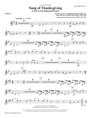 Song of Thanksgiving (Lord, to You Immortal Praise) (arr. Leavitt) - Violin 2