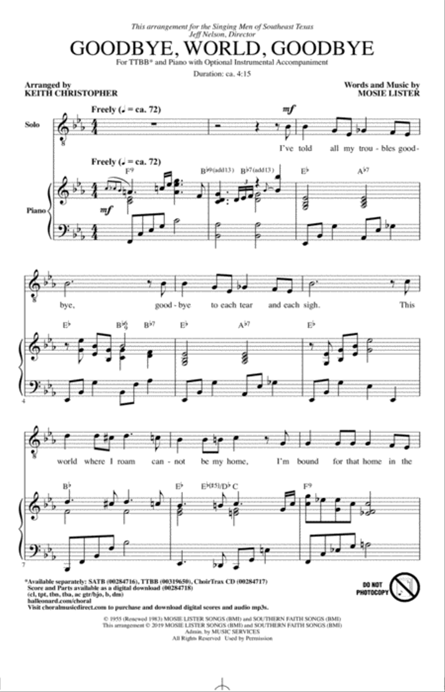 Goodbye, World, Goodbye (arr. Keith Christopher) TTBB scores gallery preview page 1