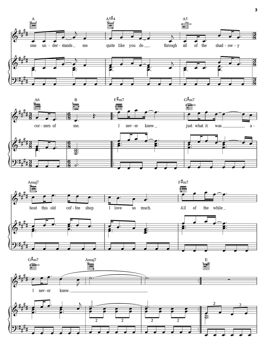 Falling In Love At A Coffee Shop Piano, Vocal, Guitar scores gallery preview page 3