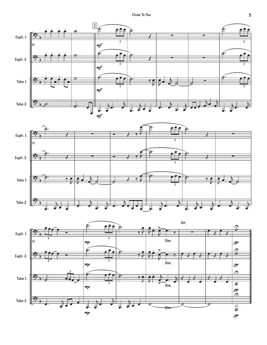 (They Long To Be) Close To You Brass Quartet scores gallery preview page 5