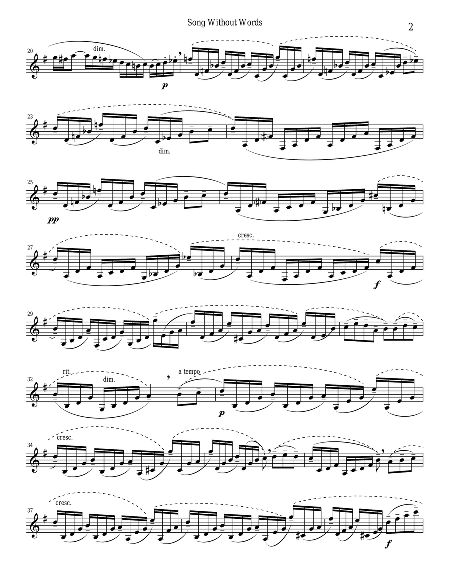 Mendelssohn - Song Without Words for clarinet (unaccompanied) Clarinet Solo scores gallery preview page 2