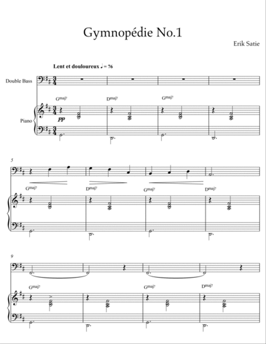 Erik Satie - Gymnopedie No 1 (Piano and Double Bass) Small Ensemble scores gallery preview page 2