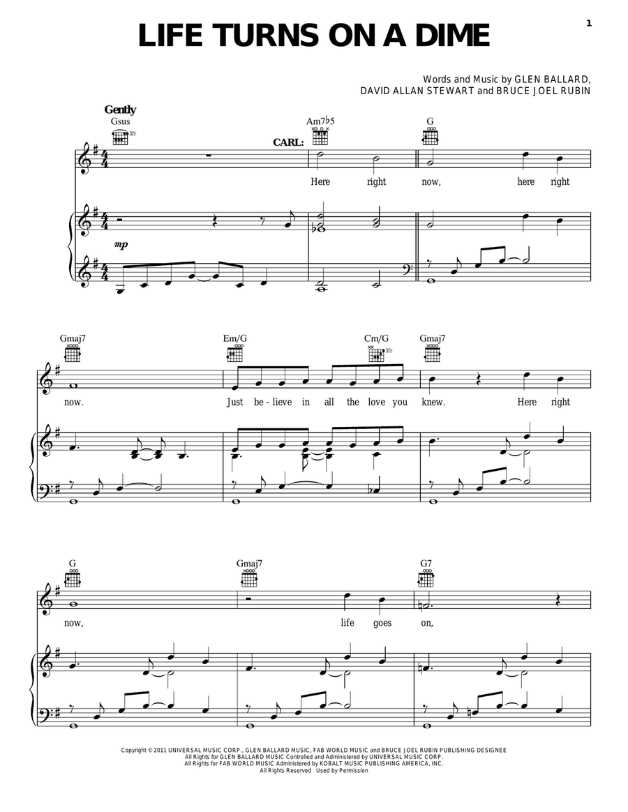 Life Turns On A Dime Guitar scores gallery preview page 1