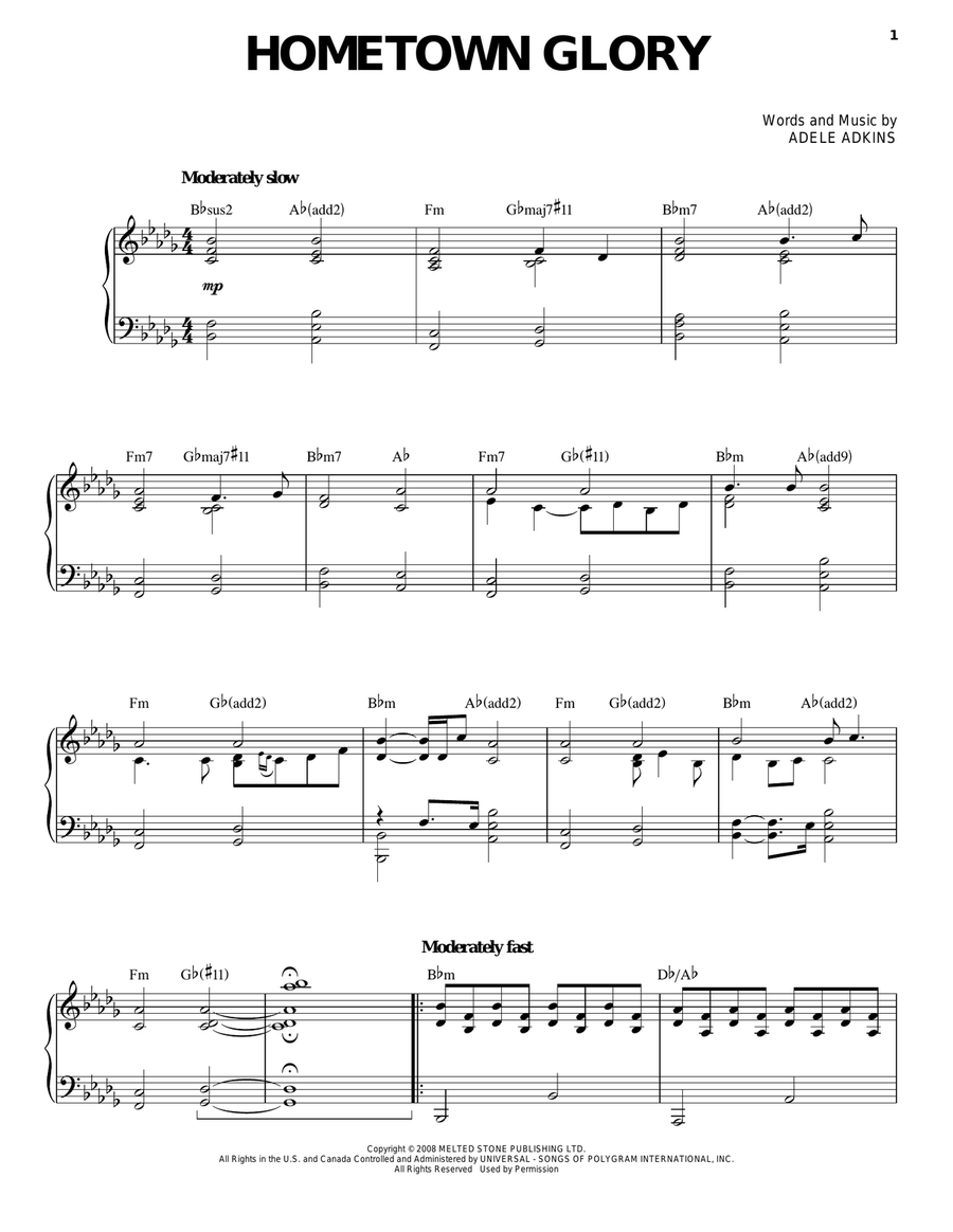 Hometown Glory Voice scores gallery preview page 1