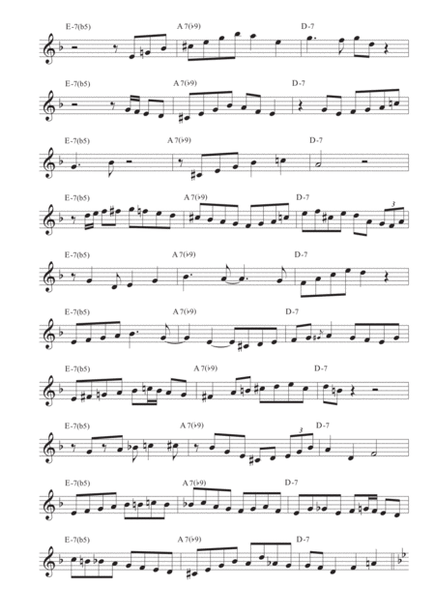 10 easy minor II-V-I licks Chet Baker in 12 keys - Treble clef