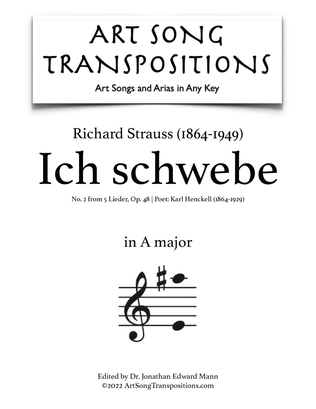 Book cover for STRAUSS: Ich schwebe, Op. 48 no. 2 (transposed to A major)