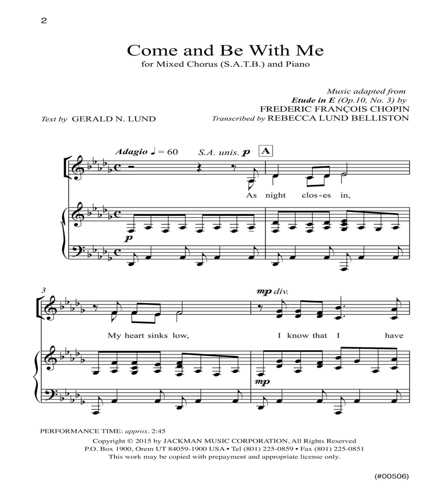 Come and Be With Me - SATB 4-Part scores gallery preview page 2