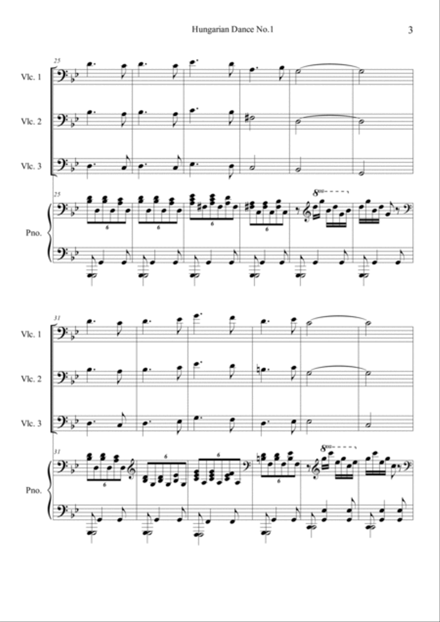 Hungarian Dances No.1 in G minor, Allegro molto Piano Quartet scores gallery preview page 3