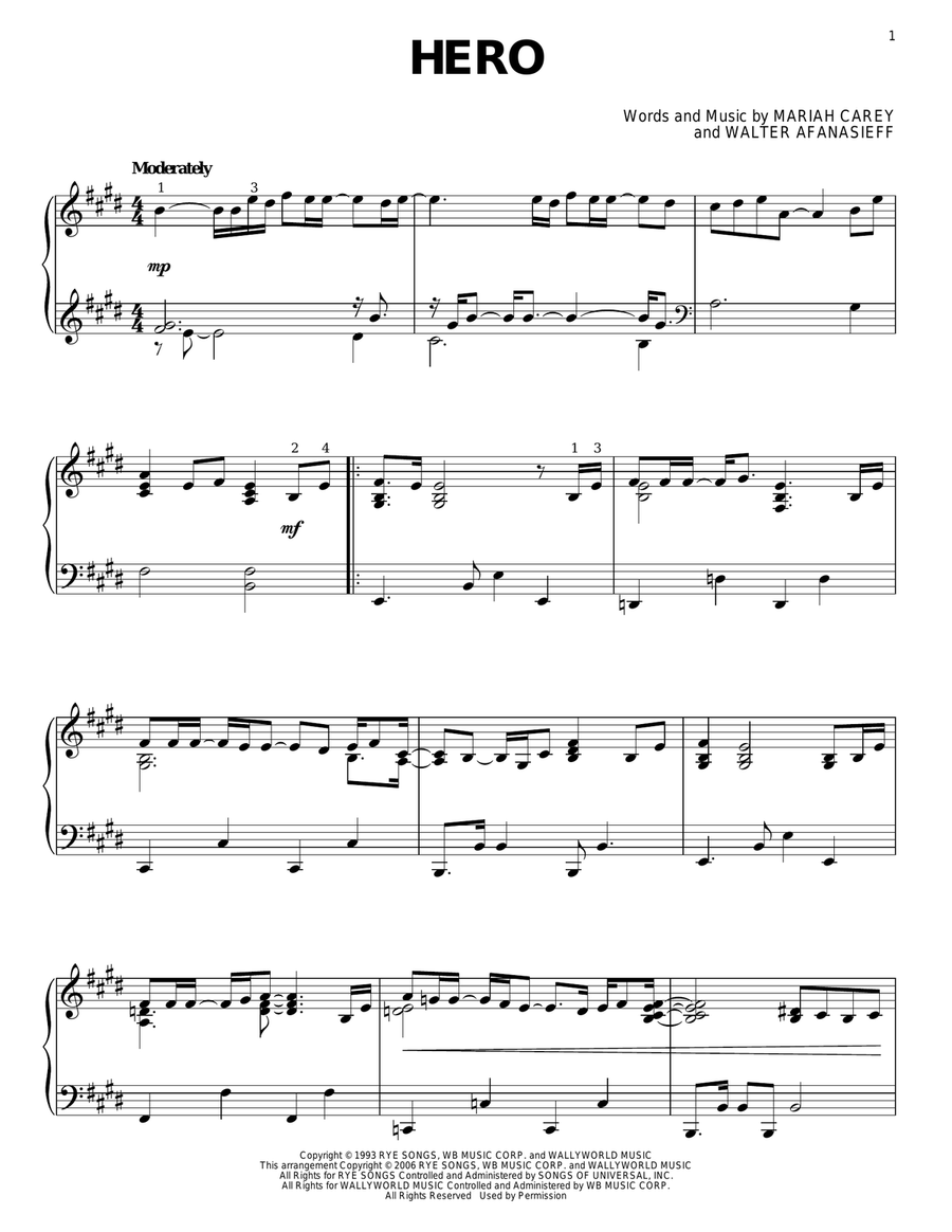 Hero Piano Solo scores gallery preview page 1