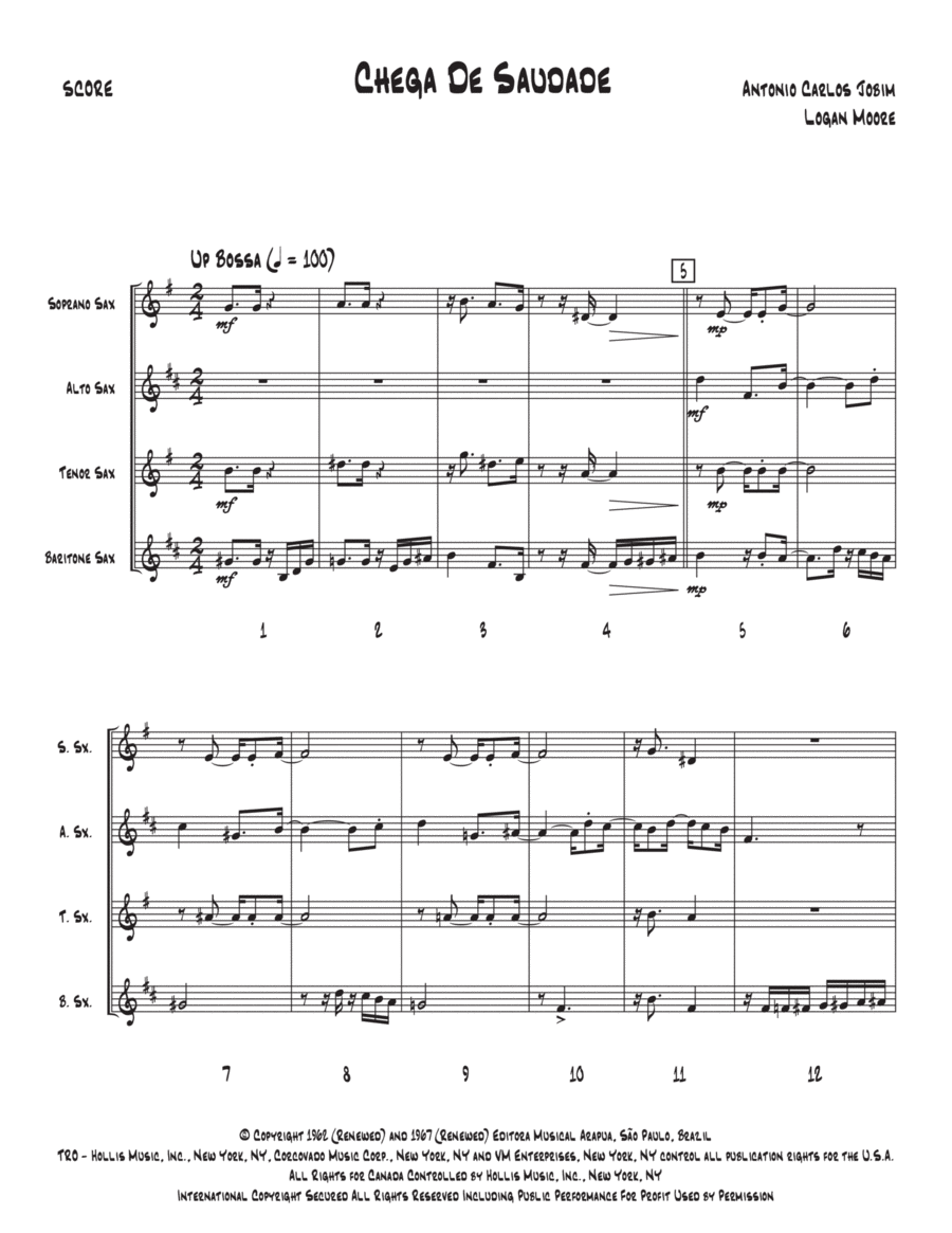 Chega De Saudade (no More Blues) Chega De Saudade (no More Blues) Saxophone Quartet scores gallery preview page 1