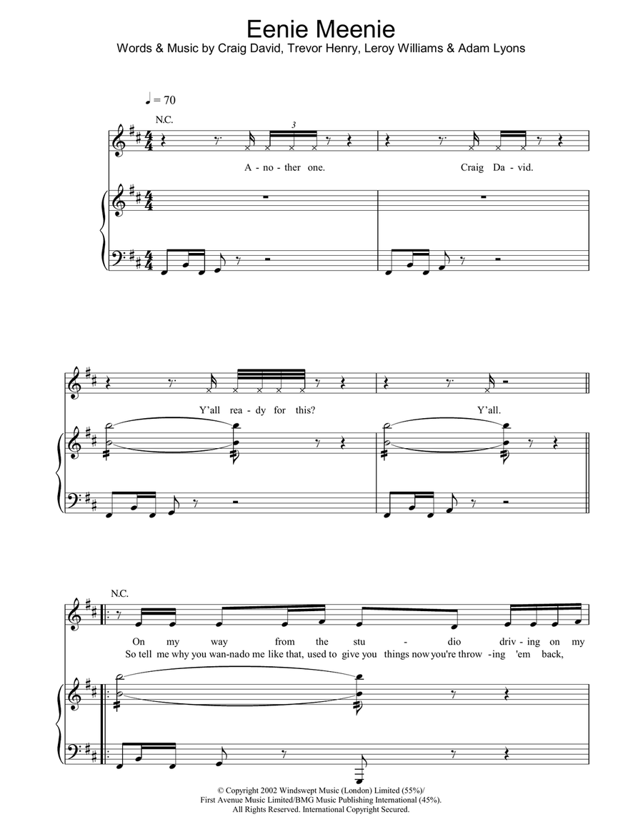 Eenie Meenie Piano, Vocal, Guitar scores gallery preview page 1