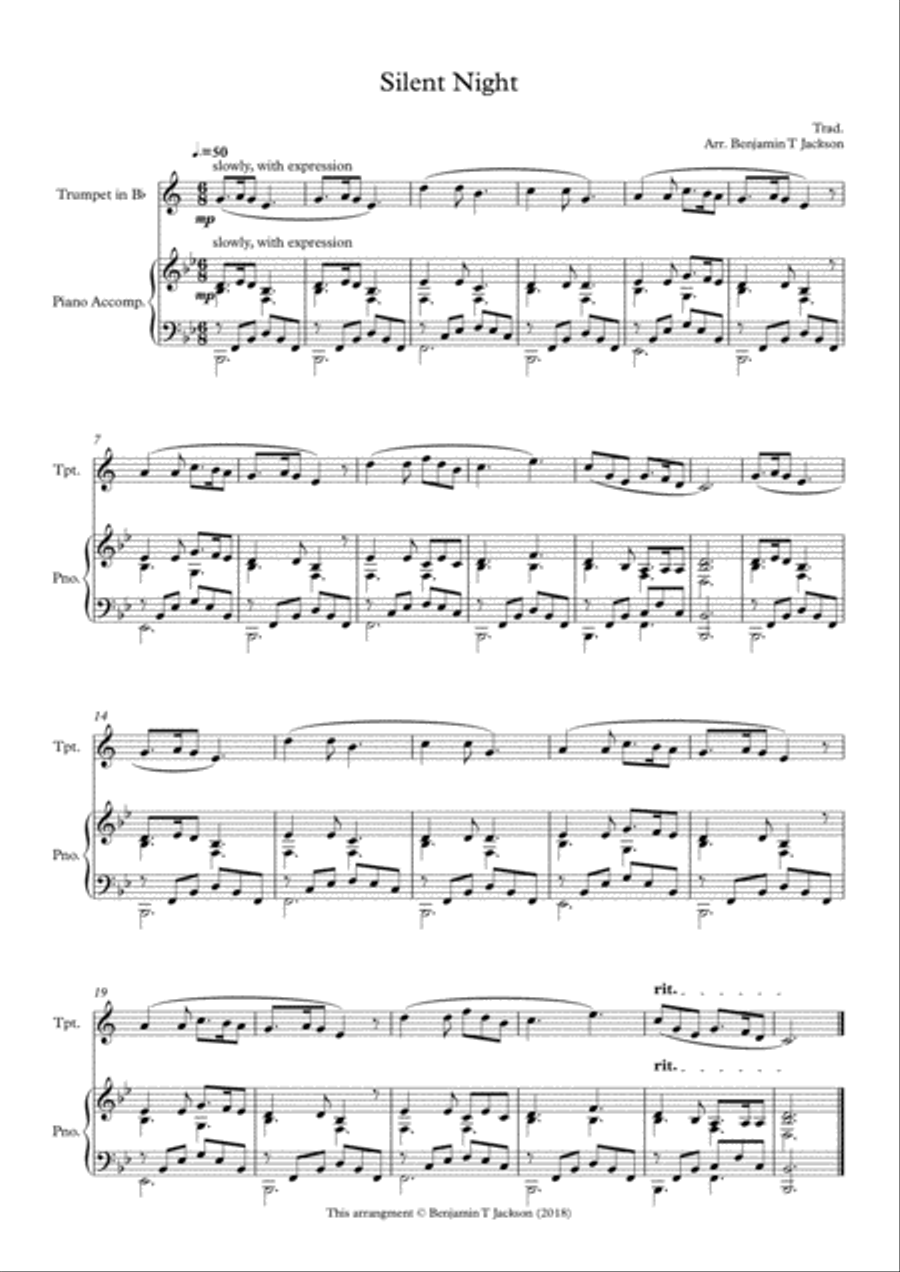 Silent Night - Trumpet in Bb B-Flat Trumpet scores gallery preview page 1