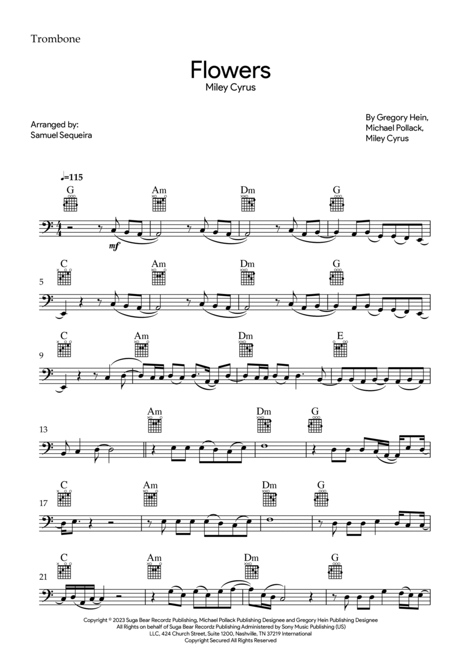 Flowers Trombone Solo scores gallery preview page 1