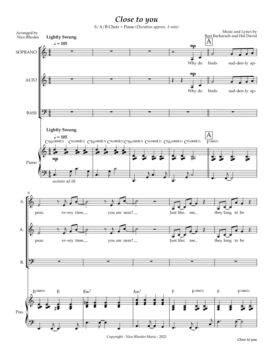 (they Long To Be) Close To You 3-Part scores gallery preview page 1