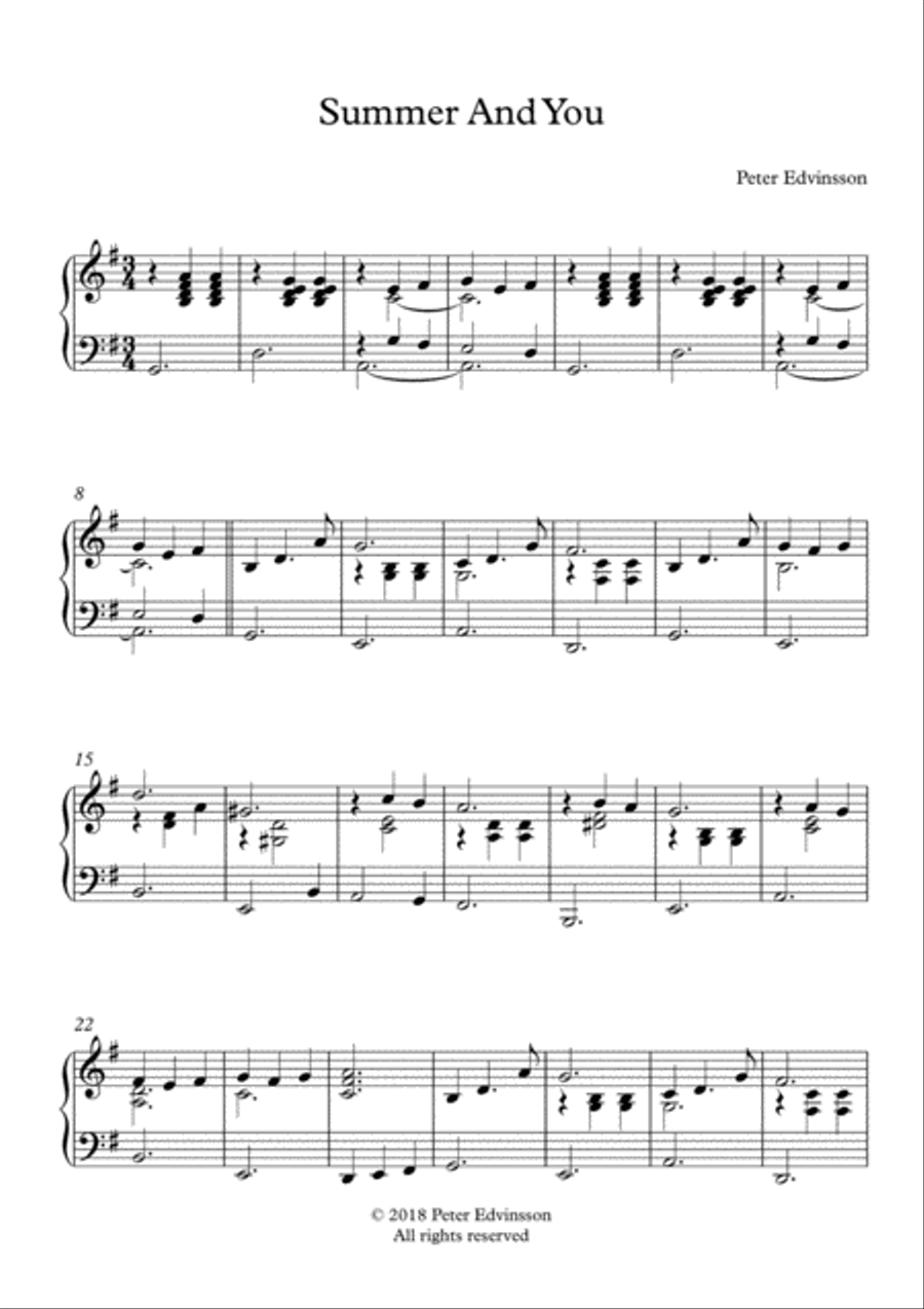 Summer And You - Easy piano sheet music Easy Piano scores gallery preview page 1