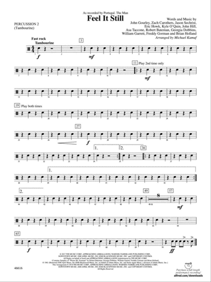 Feel It Still: 2nd Percussion Concert Band scores gallery preview page 1
