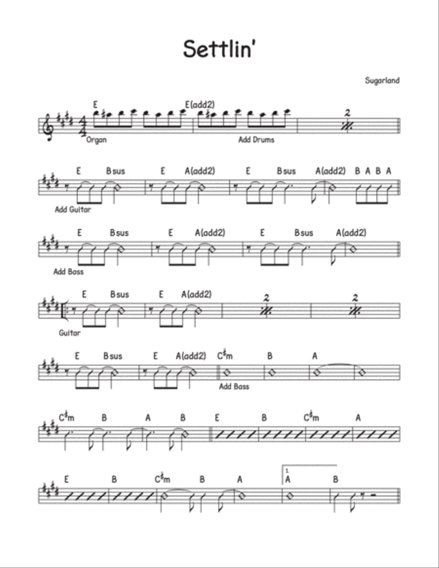 Settlin' Piano, Vocal, Guitar scores gallery preview page 1