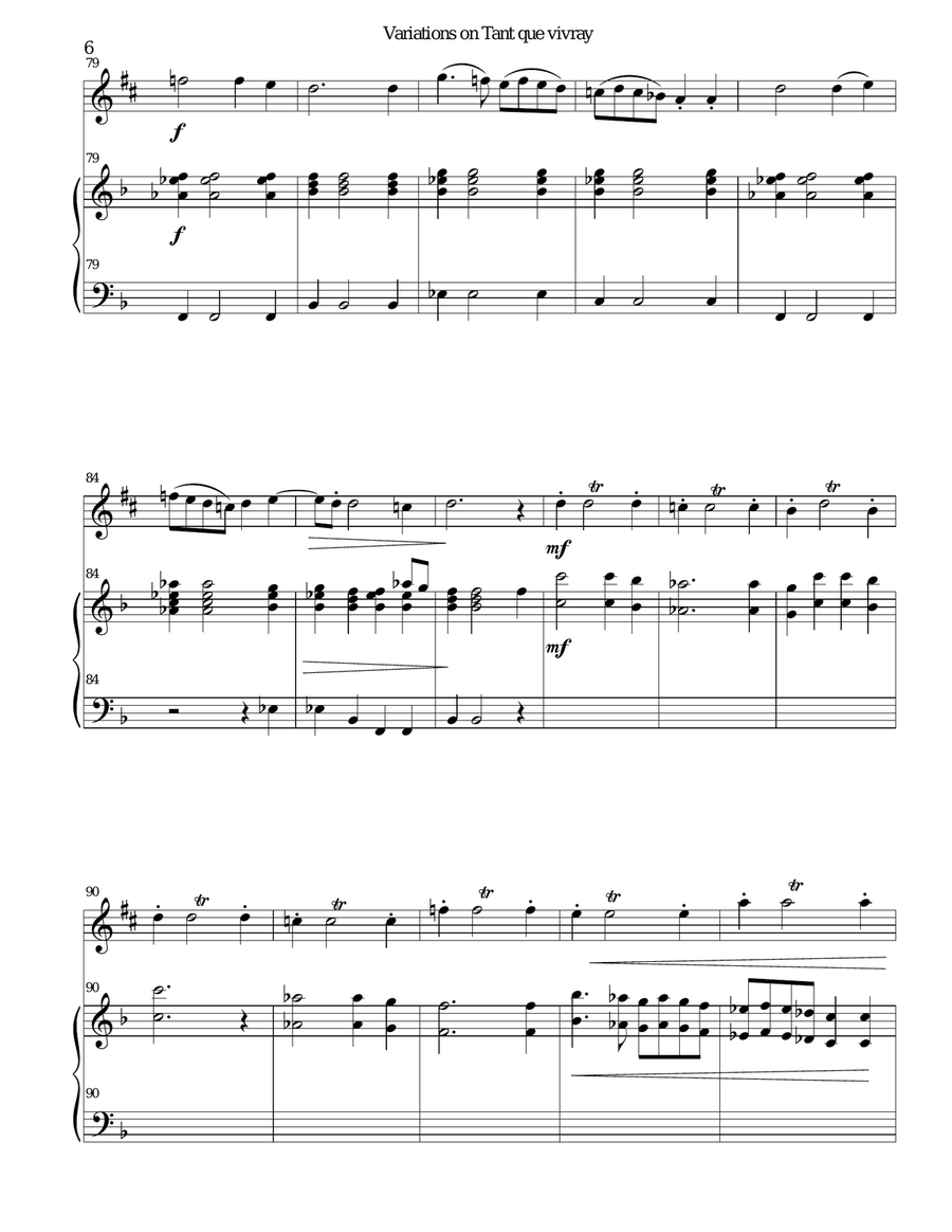 Variations on Tant que vivray (As long as I live) for alto saxophone and harp Alto Saxophone scores gallery preview page 6