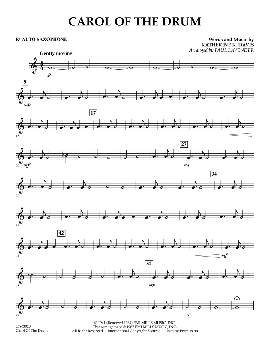 Carol of the Drum - Eb Alto Saxophone Concert Band scores gallery preview page 1