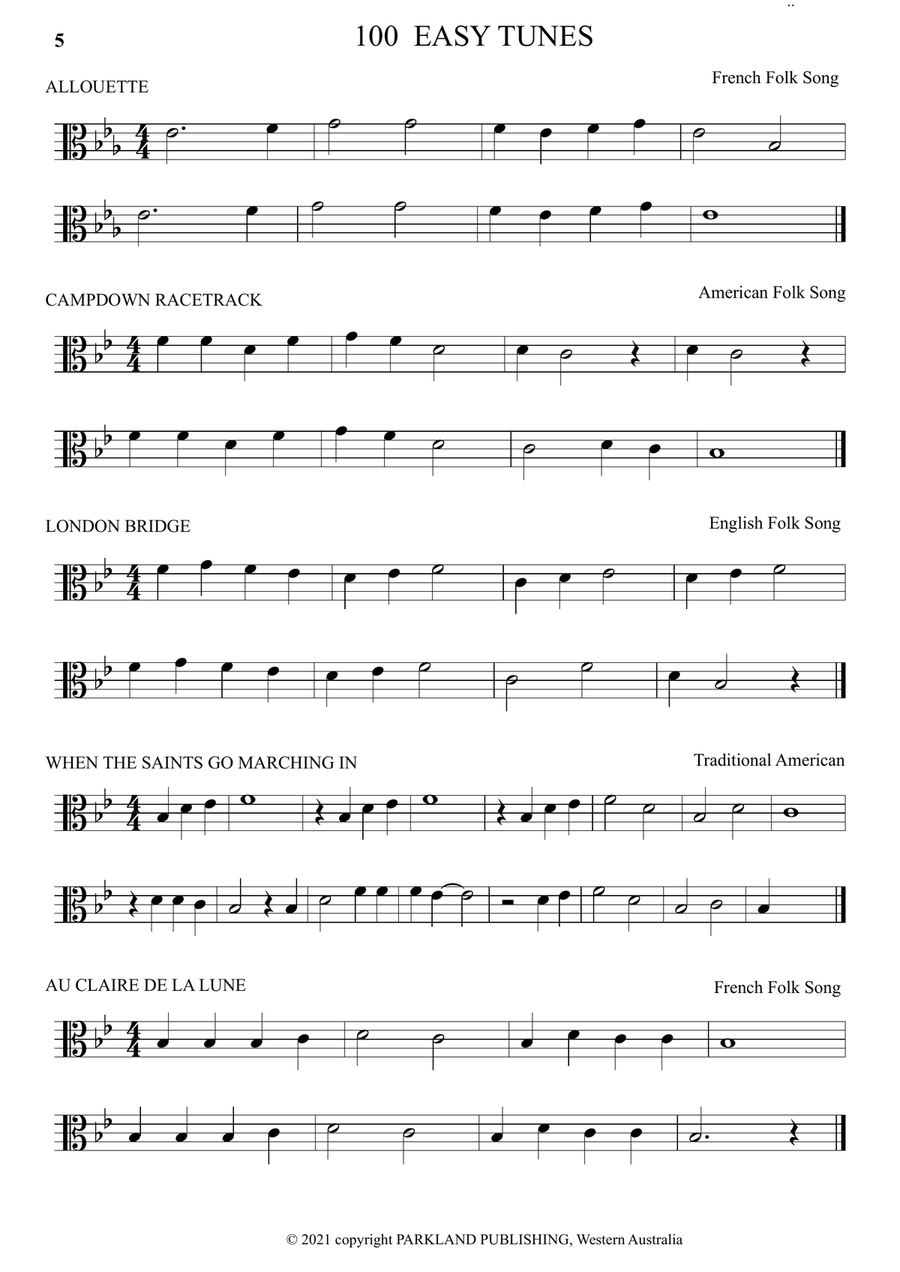 ALTO TROMBONE, improve sight reading; 100 EASY TUNES and 10 EASY DUETS in Alto Clef Trombone Duet scores gallery preview page 5