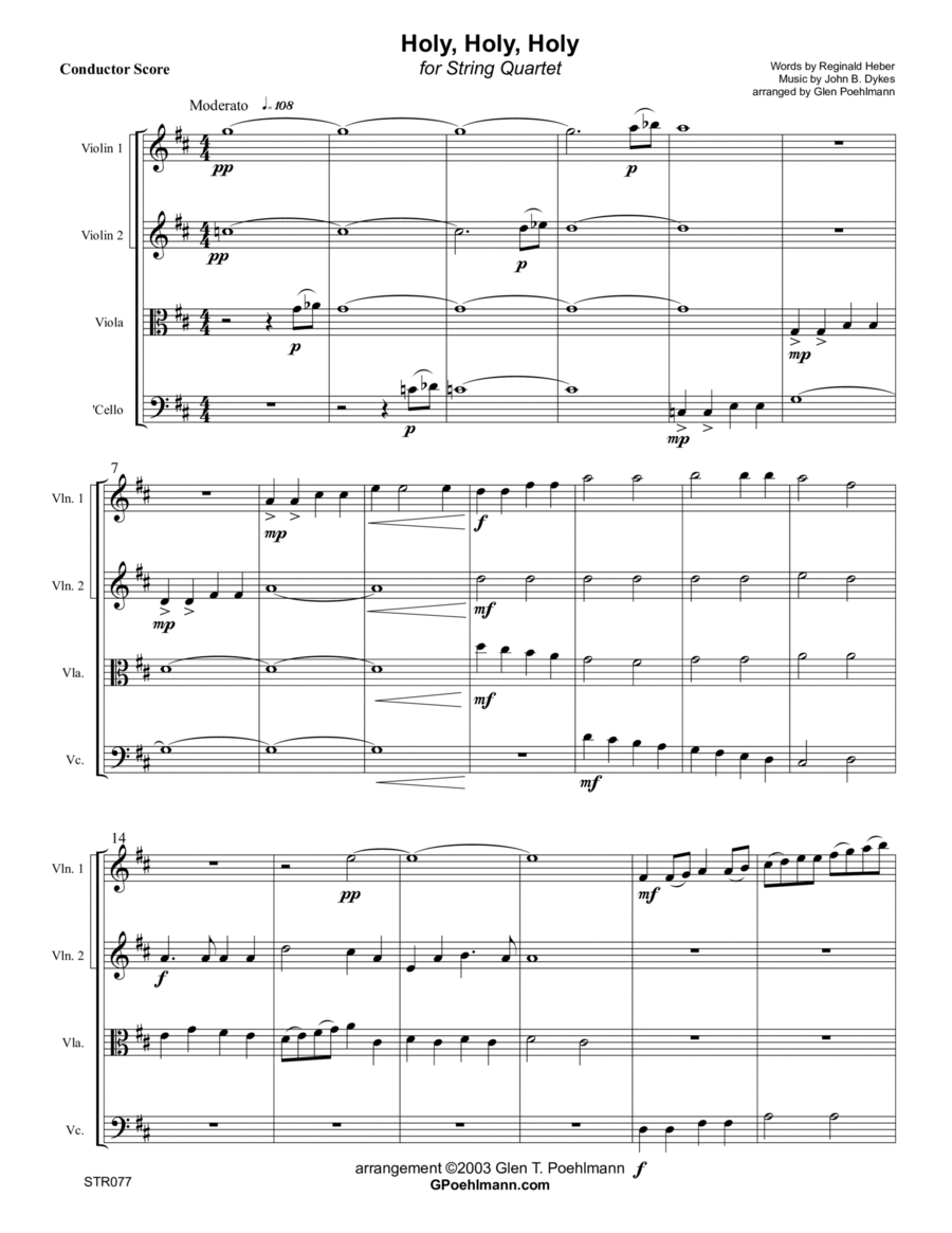HOLY, HOLY, HOLY - STRING QUARTET (or 3 Violins & Cello) - unaccompanied String Quartet scores gallery preview page 1