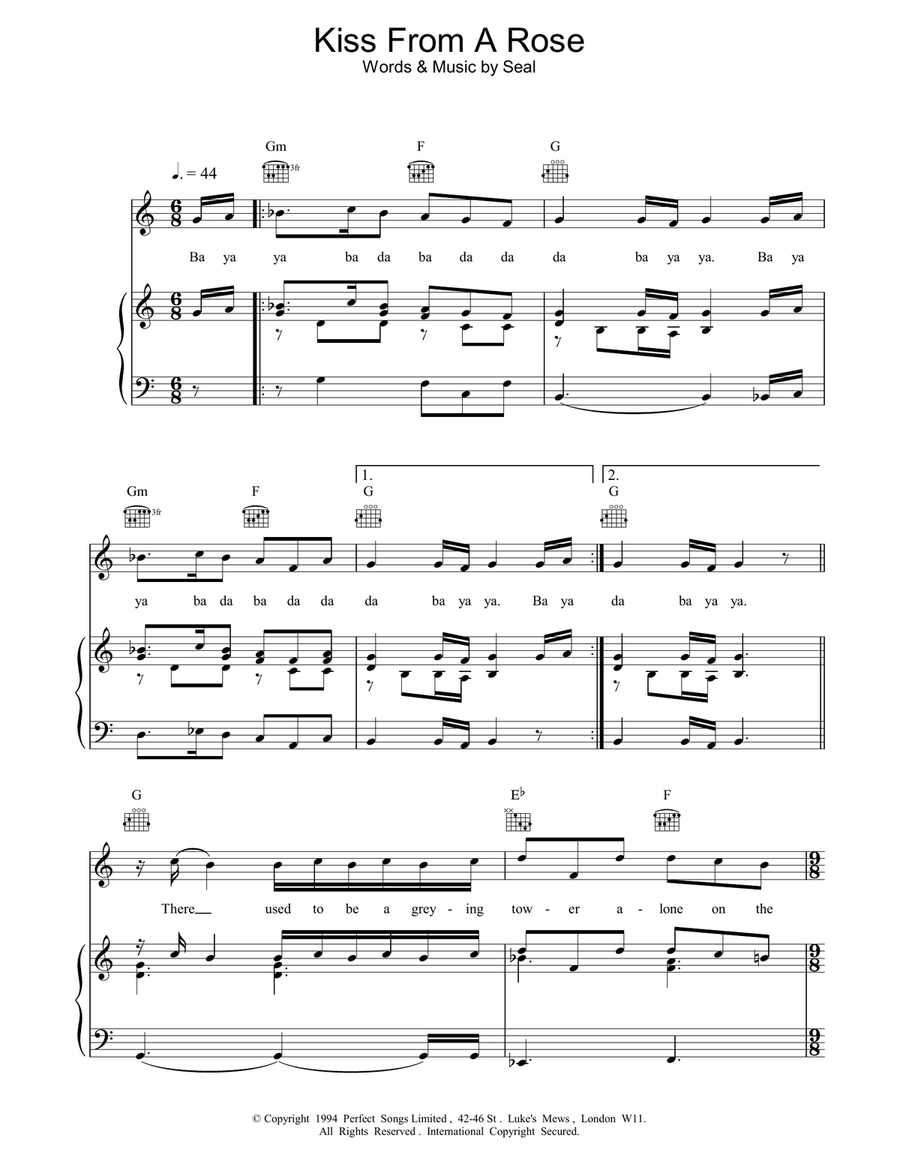 Kiss From A Rose Piano, Vocal, Guitar scores gallery preview page 1