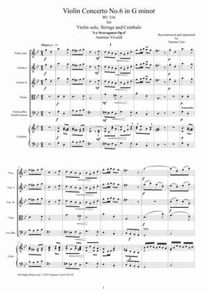 Book cover for Vivaldi - Violin Concerto No.6 in G minor Op.4 RV 316 for Violin solo, Strings and Cembalo