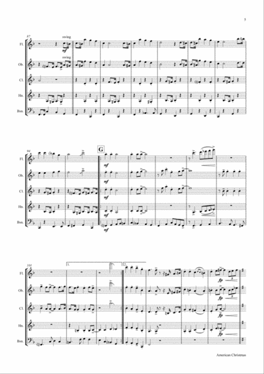 American Christmas - Mash up Rondo of best Christmas Songs - Wind Quintet Woodwind Quintet scores gallery preview page 6