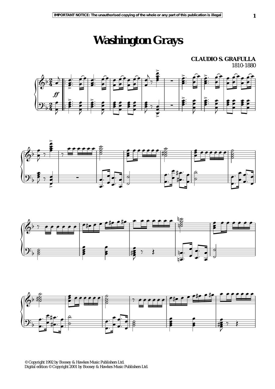 Washington Grays Washington Grays Piano Solo scores gallery preview page 1