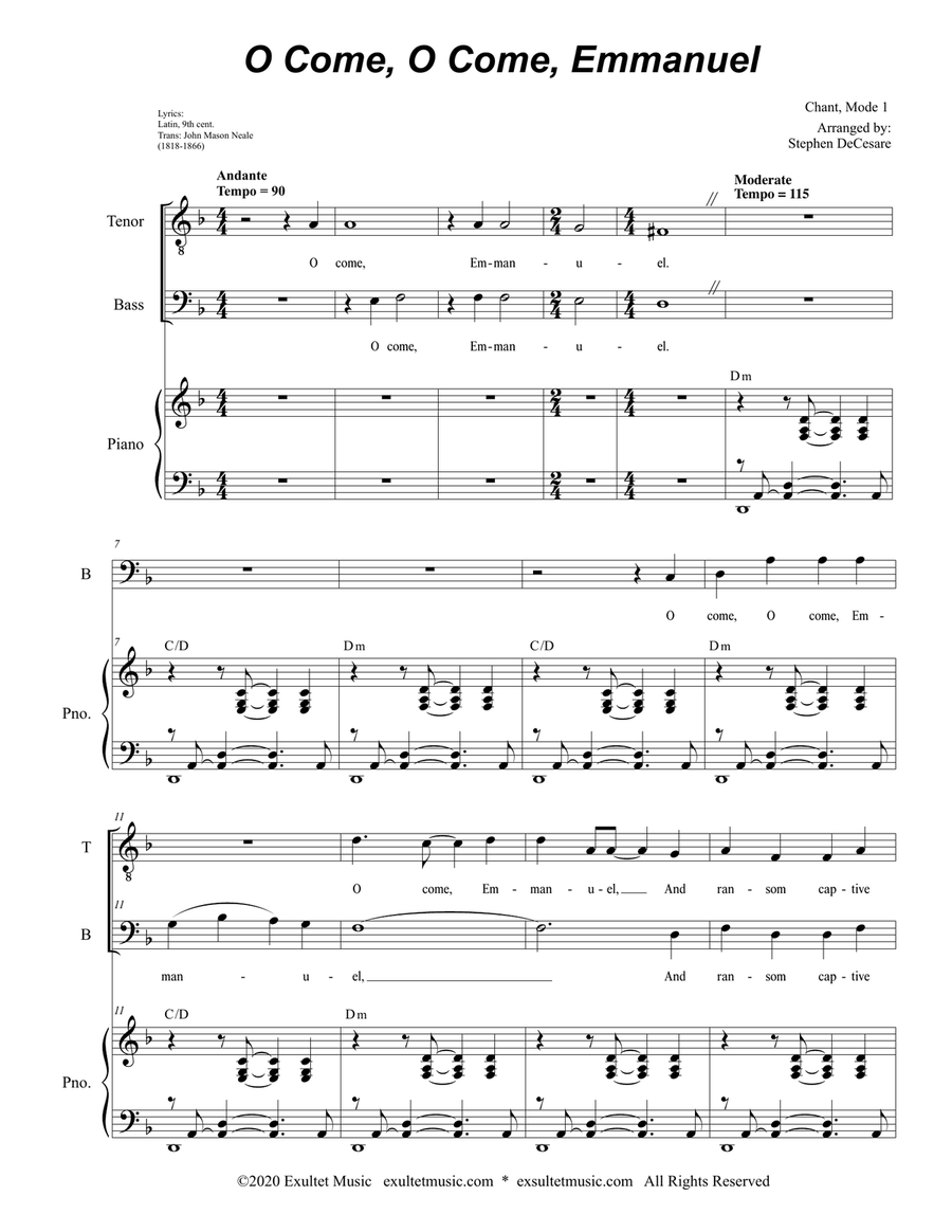 O Come, O Come, Emmanuel (Duet for Tenor and Bass Solo) Tenor Voice scores gallery preview page 1