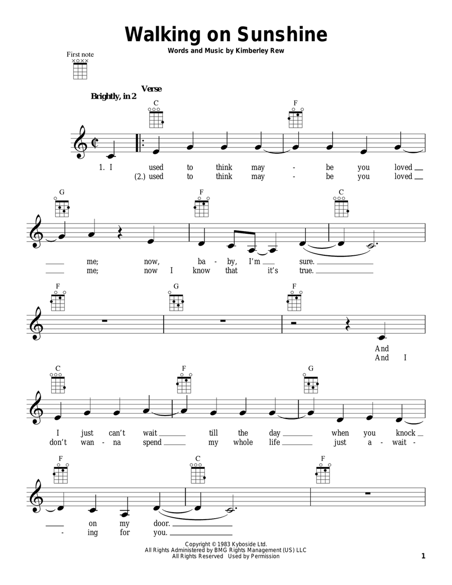 Walking On Sunshine Walking On Sunshine Ukulele scores gallery preview page 1