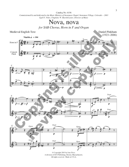 Nova, Nova (Choral Score)