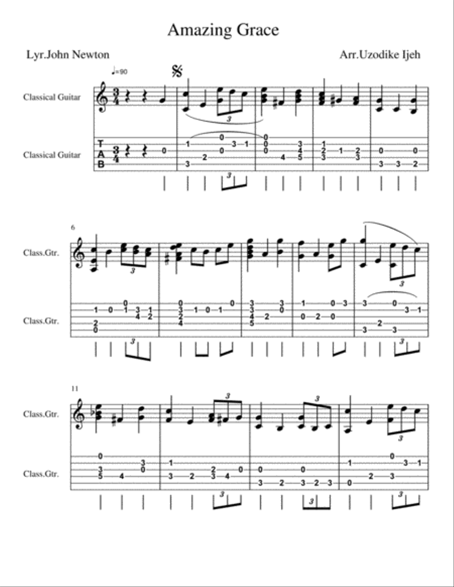 Amazing Grace Acoustic Guitar scores gallery preview page 1