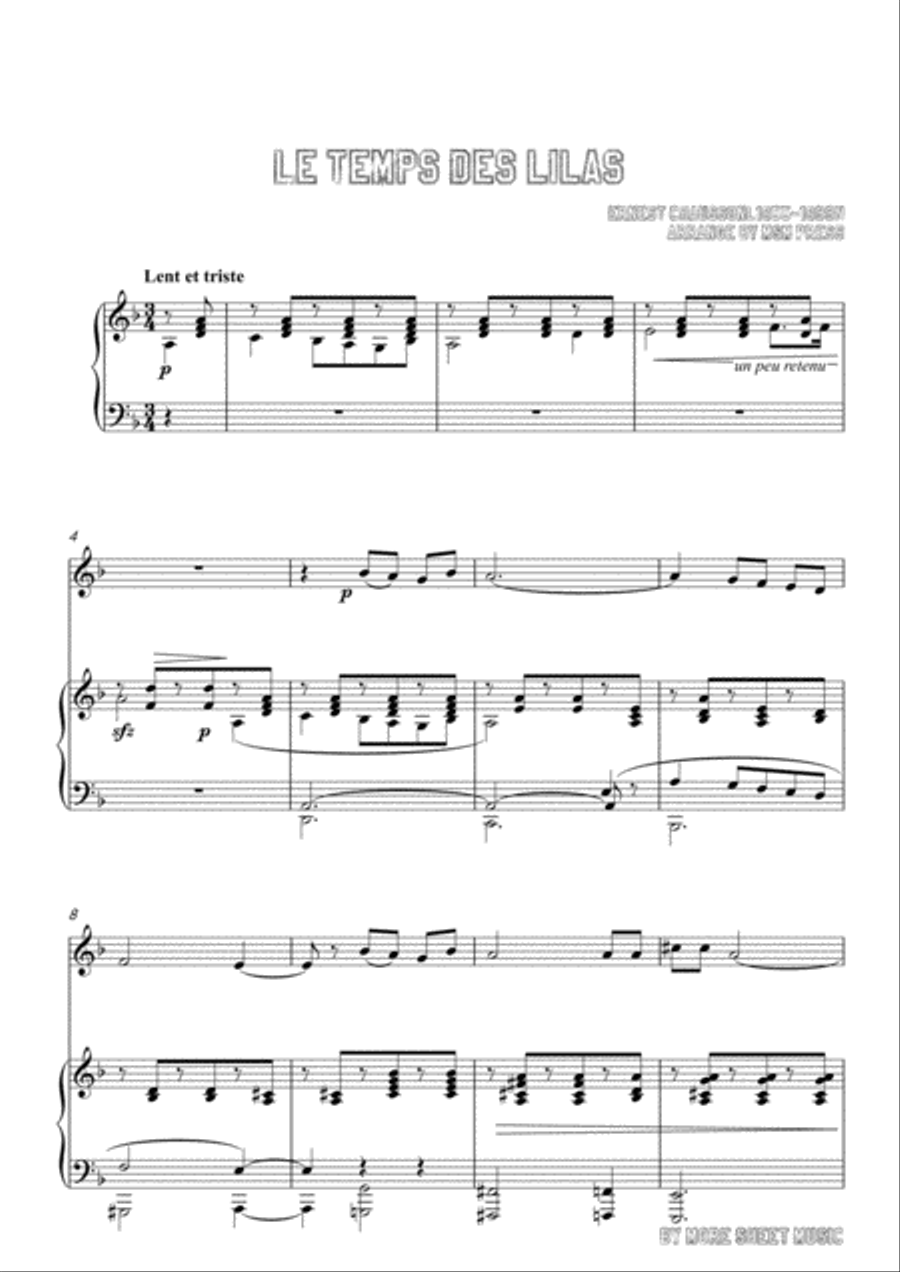 Chausson-Le temps des lilas, for Violin and Piano Violin Solo scores gallery preview page 3
