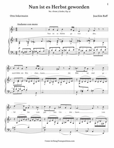 RAFF: Nun ist es Herbst geworden, Op. 52 no. 1 (transposed to D minor)