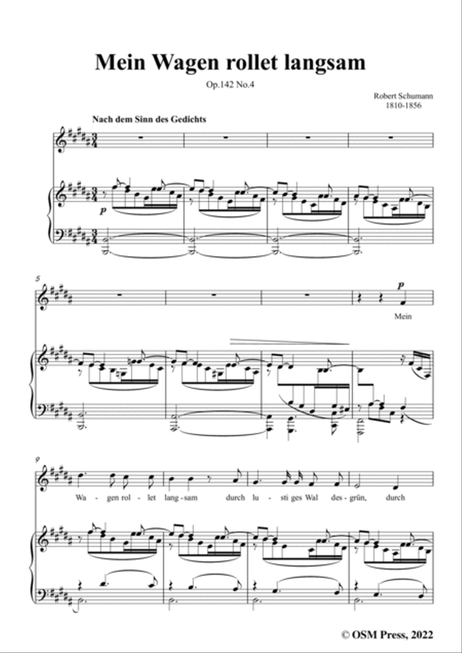 Schumann-Mein Wagen rollet langsam,in B Major,Op.142 No.4 Voice scores gallery preview page 3
