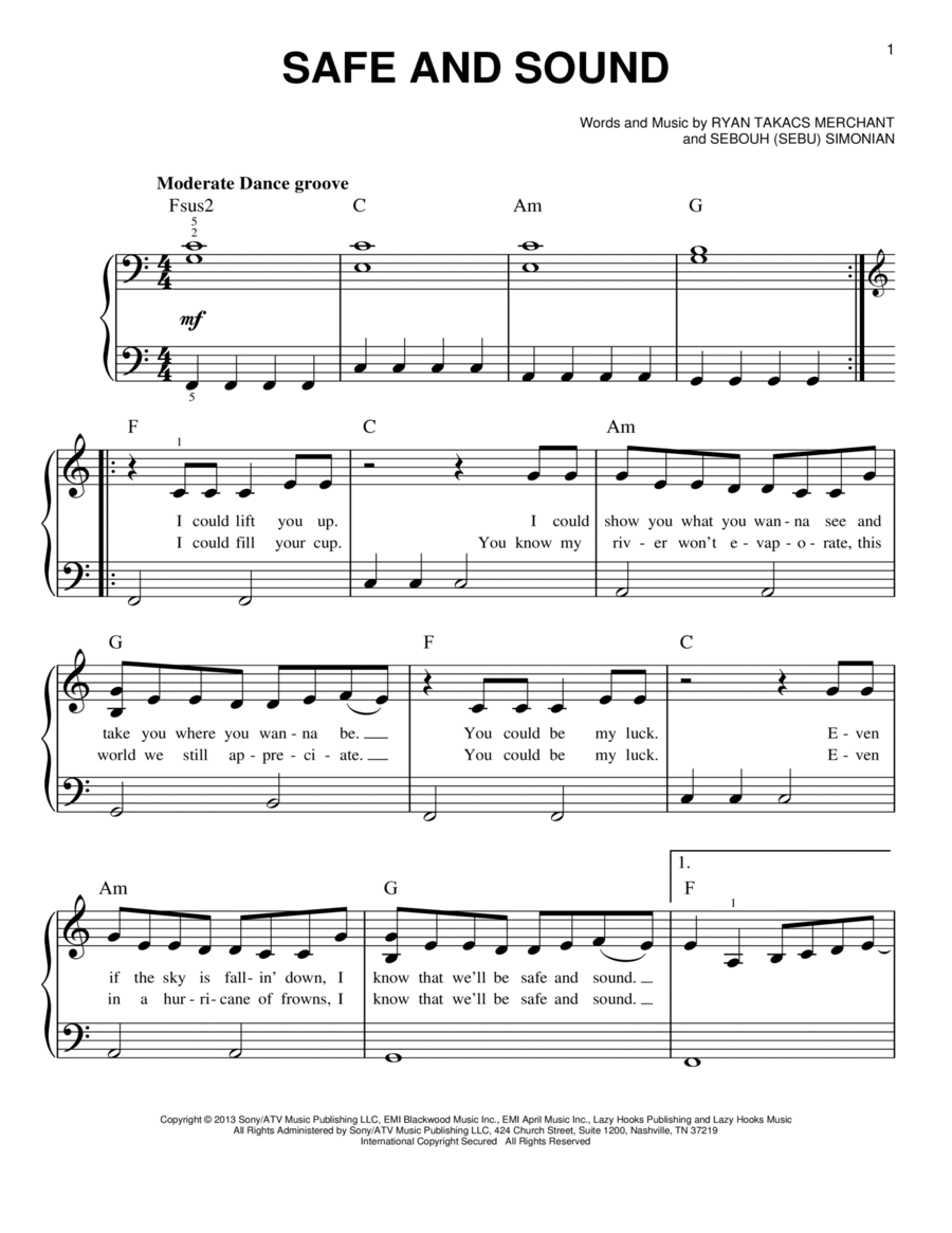 Safe And Sound Safe And Sound Easy Piano scores gallery preview page 1