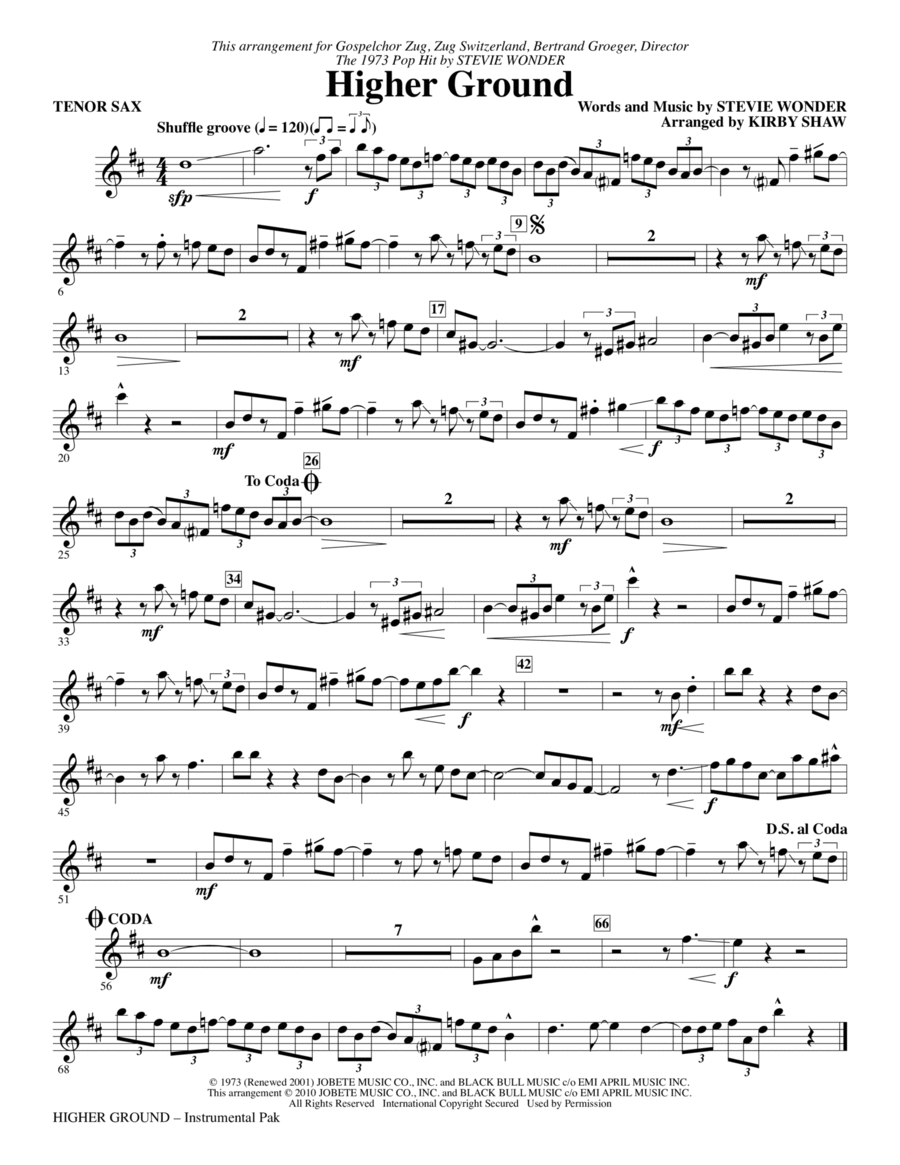 Higher Ground - Bb Tenor Saxophone Choir scores gallery preview page 1