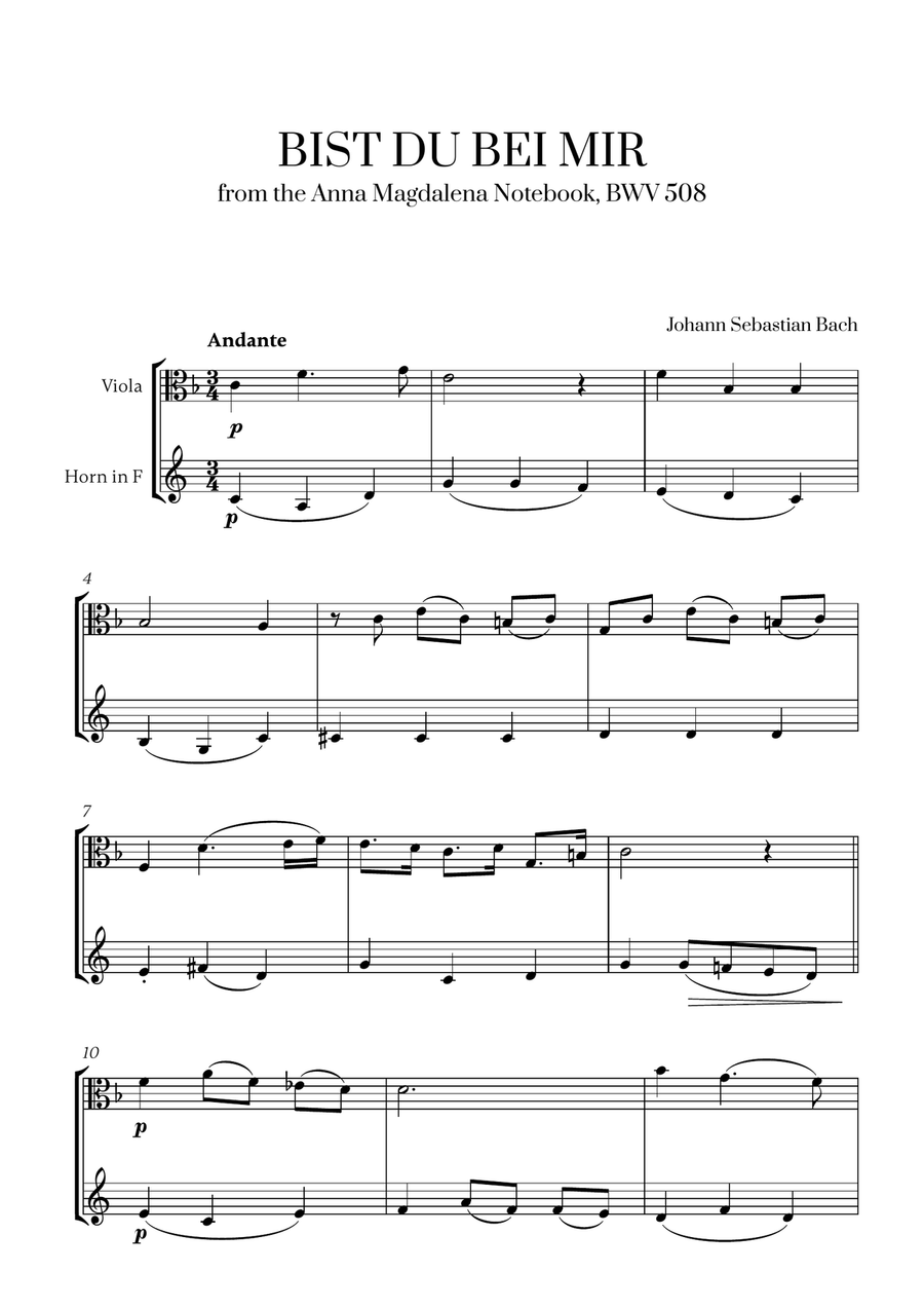 Johann Sebastian Bach - Bist du bei Mir (BWV 508) (F major) (for Viola and French Horn)