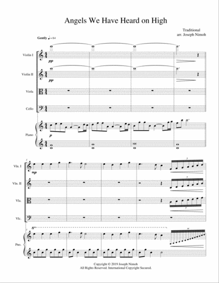 Angels We Have Heard On High - Score Piano Quintet scores gallery preview page 1
