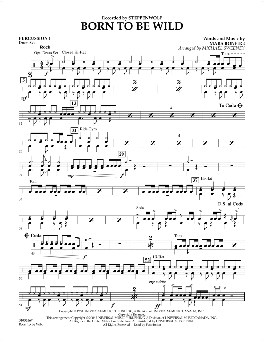 Born to Be Wild - Percussion 1 Concert Band scores gallery preview page 1