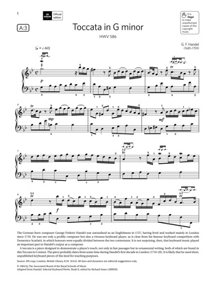 Book cover for Toccata in G minor (Grade 5, list A3, from the ABRSM Piano Syllabus 2021 & 2022)