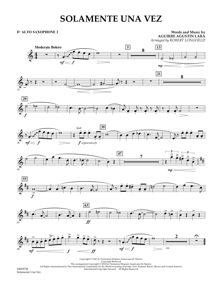 Solamente Una Vez - Eb Alto Saxophone 2 Concert Band scores gallery preview page 1