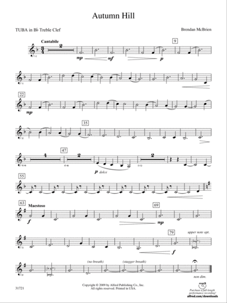 Autumn Hill: (World Part) B-flat Tuba T.C. Concert Band scores gallery preview page 1