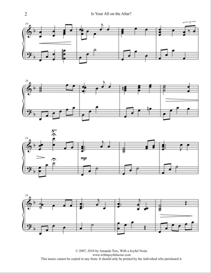 Is Your All On The Altar? Late intermediate/Early Advanced Piano Solo Piano Solo scores gallery preview page 3