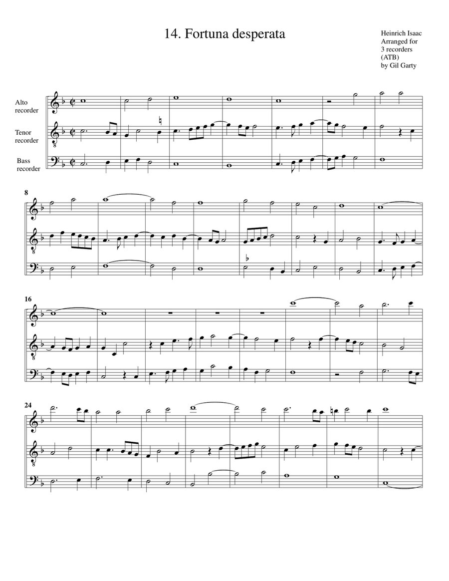 14. Fortuna desperata (arrangement for 3 recorders) Recorder scores gallery preview page 1