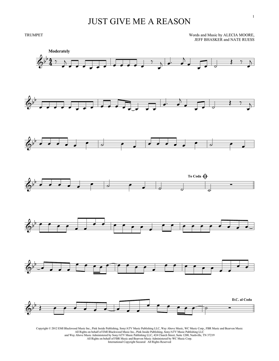 Just Give Me A Reason Trumpet Solo scores gallery preview page 1