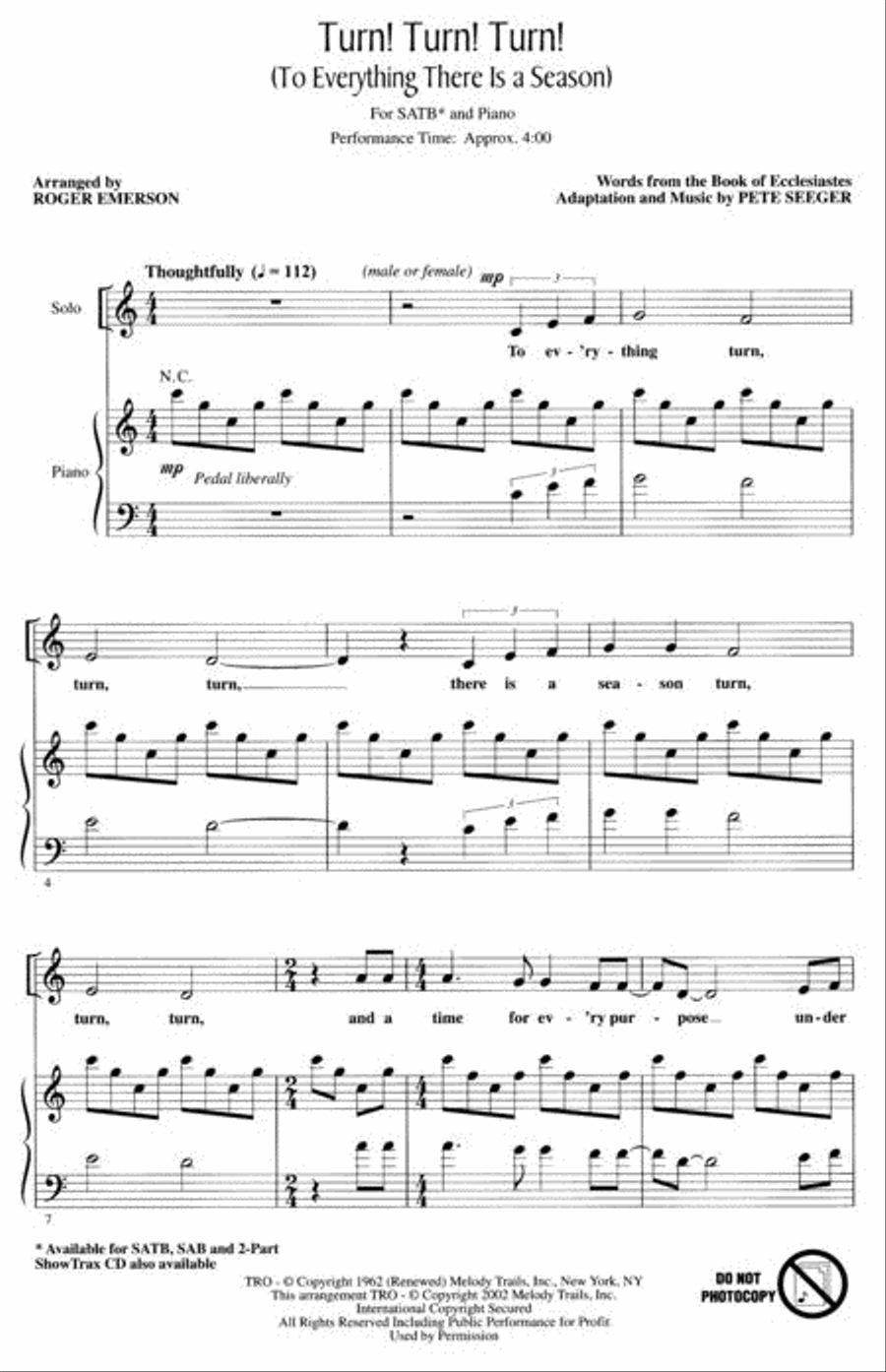 Turn! Turn! Turn! (To Everything There Is a Season) 4-Part scores gallery preview page 2